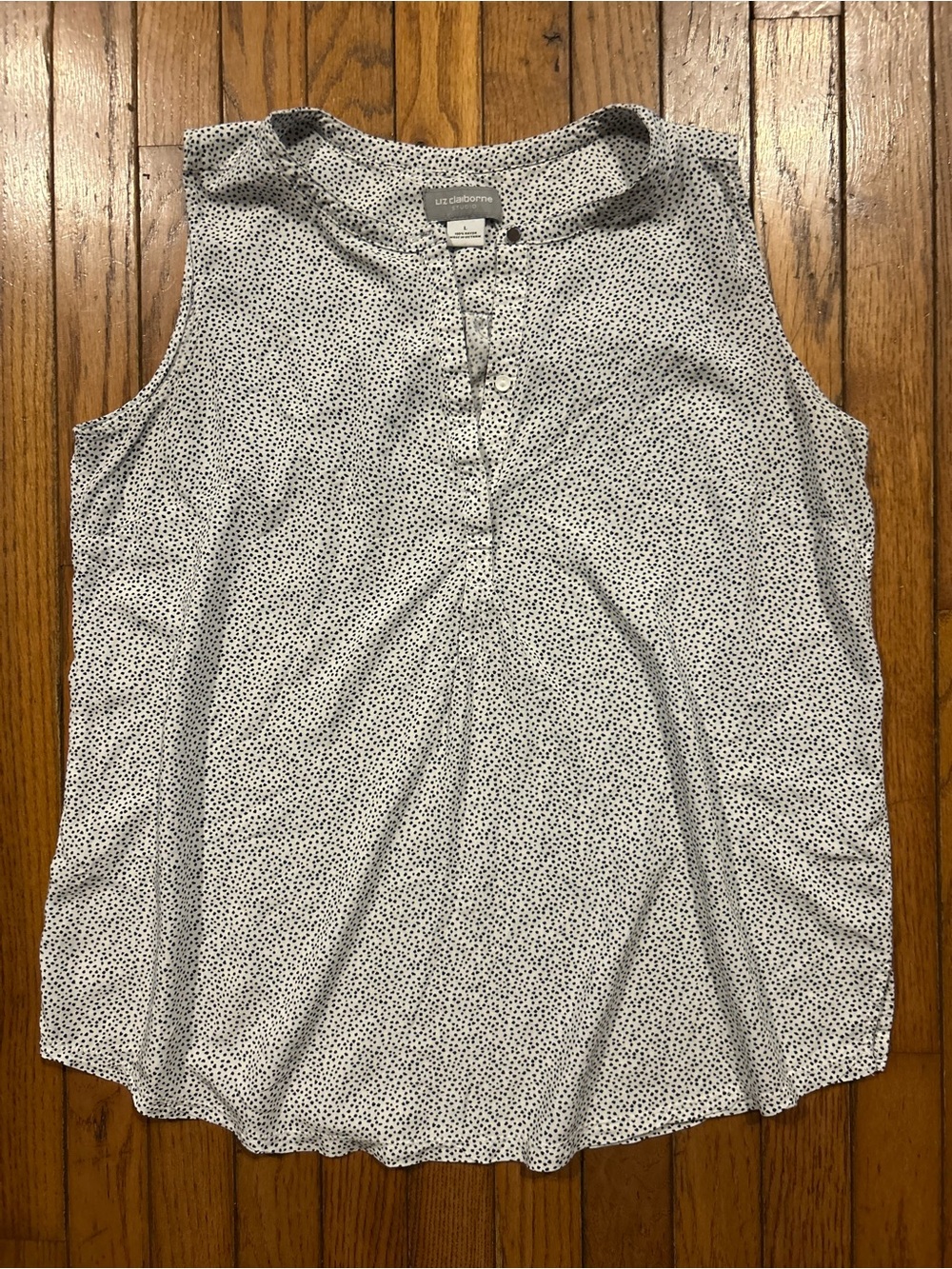 Liz Claiborne Studio White & Black Dot Sleeveless Blouse Size Large